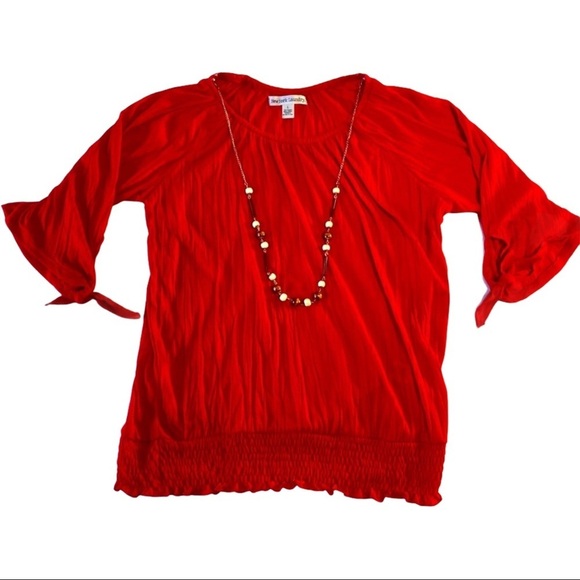 New York Laundry Red Tunic Blouse Sz L Necklace - Picture 1 of 7